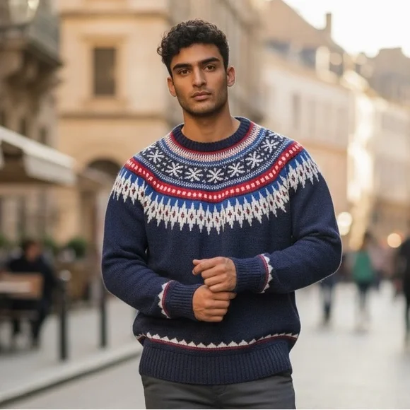 Men’s American Eagle Navy Blue Fair Isle Sweater New - Picture 2 of 7